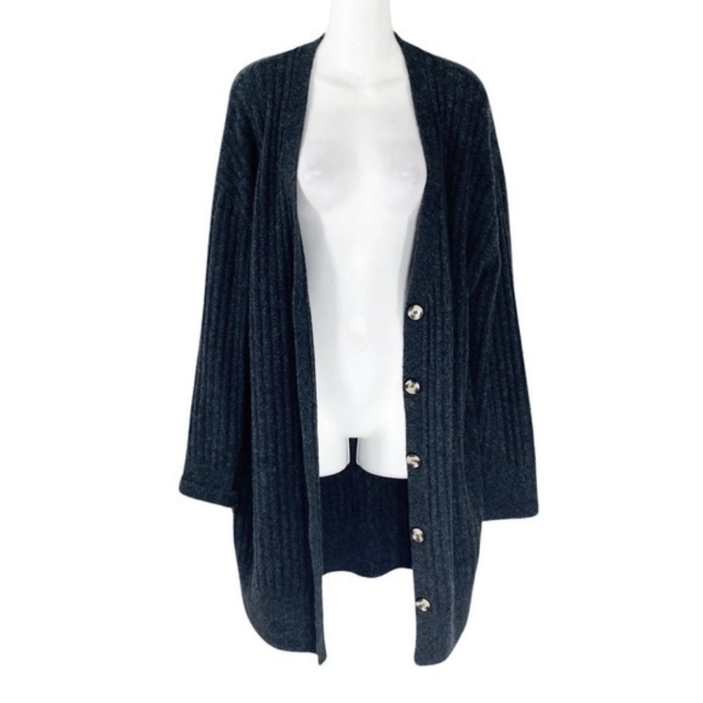 Adrianna Papell Charcoal Gray Wool Blend Oversized Long Cardigan Sweater Large L